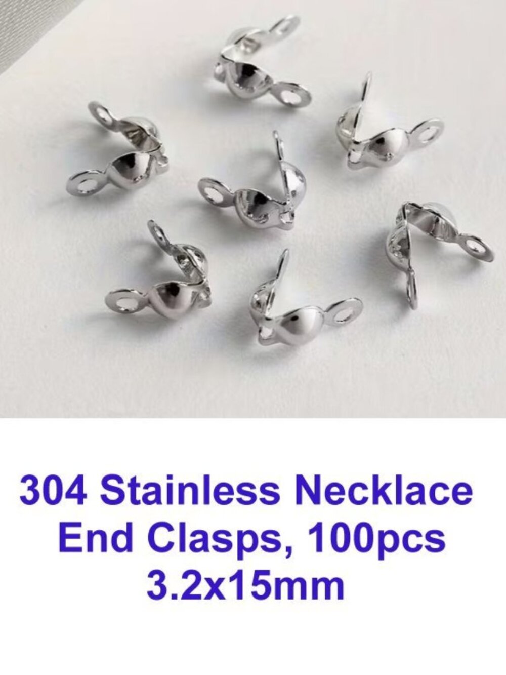 304 Stainless Necklace End Clasps, Clam Shell 100pcs